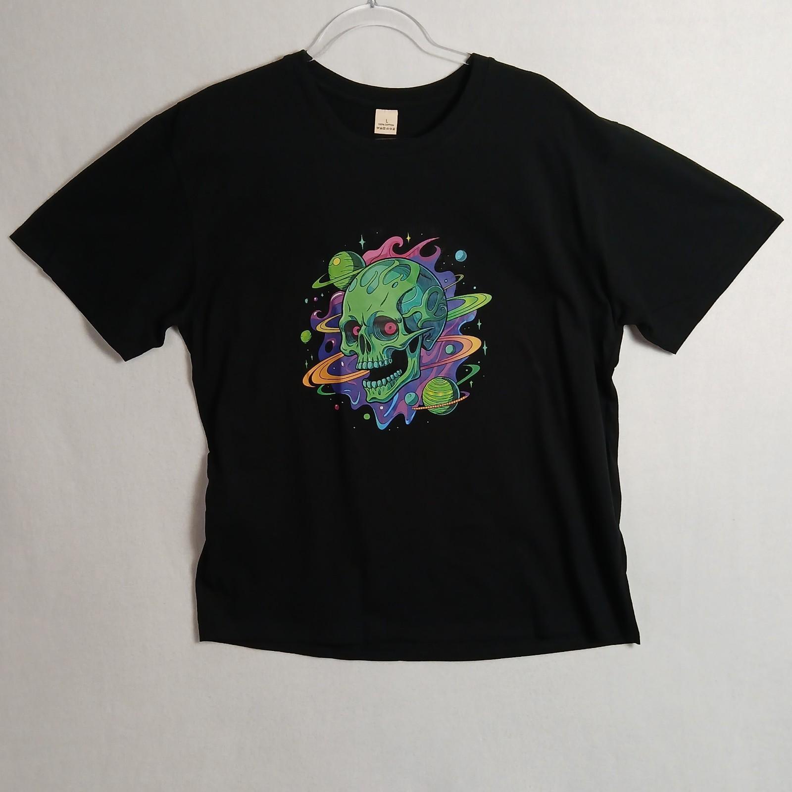 Graphic T-Shirt Black Space Skull Planets Psychedelic Art Tee New Select Size S