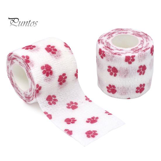 10Pcs Paw Print Pet Wrap Self-adhesive Non-Woven Fabric Tape Stretchy Comfortable Cat Wounds First Aid