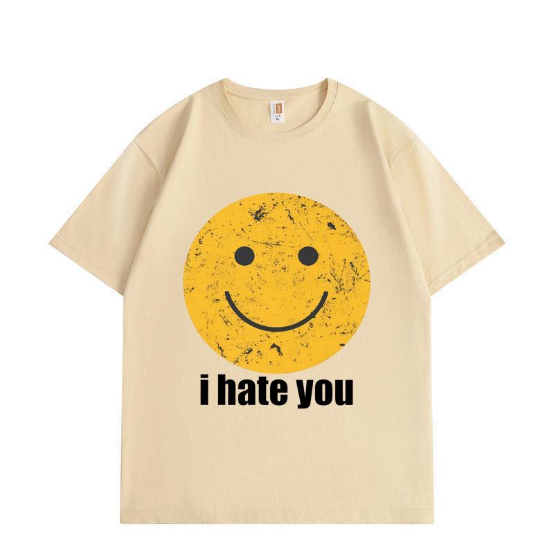 Distressed Smiley I Hate You Funny Meme Tshirt High Quality Fashion Oversized T Shirts Unisex Women Summer Casual Cotton Tshirts