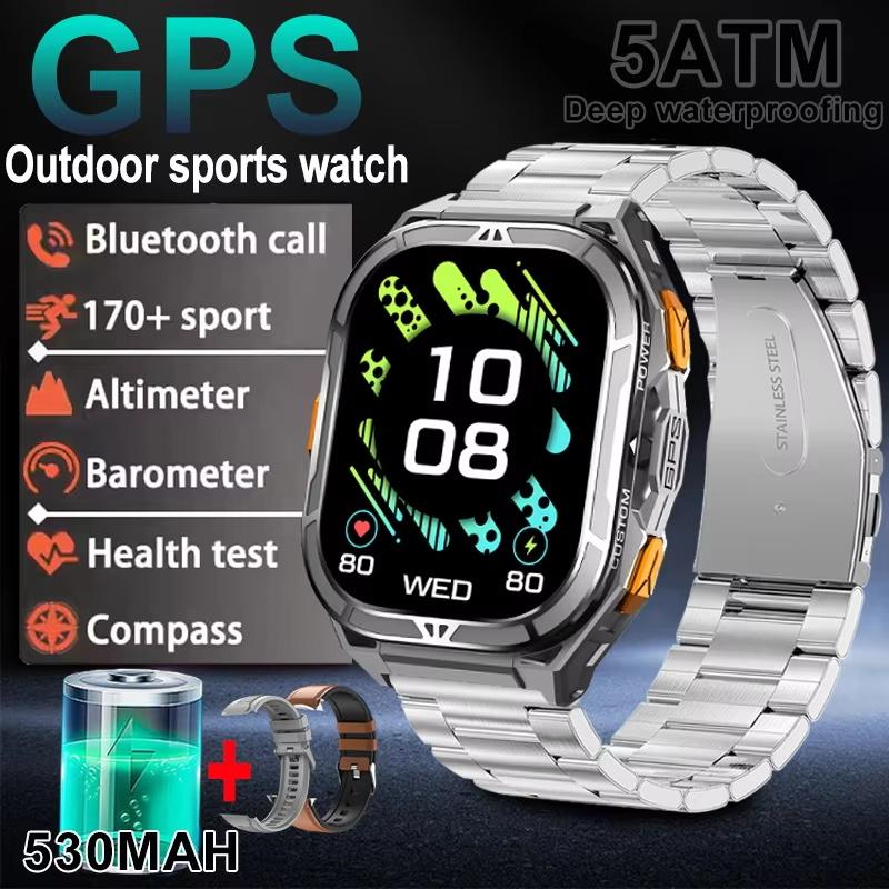 New GPS Track Smart Watch Men 5ATM Waterproof 1.96" Always Display Compass Heart Rate 530mAh Battery BT Call Smartwatch