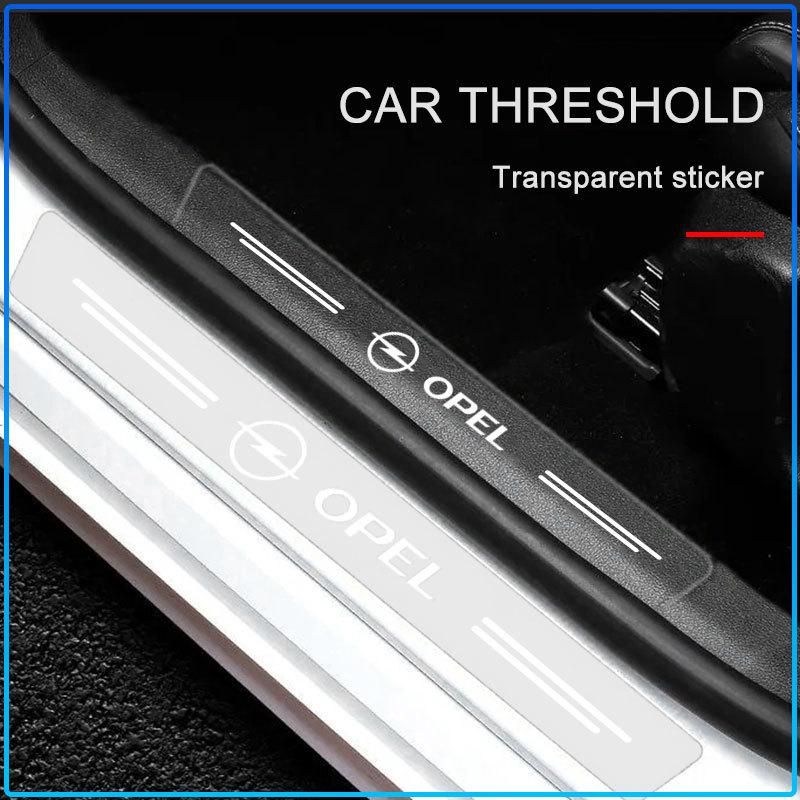 4 Stuks Auto Drempelbeschermer Transparant Decoratief Badge 3D Sticker Voor Opel crosa d astra h insignia astra j zafira b mokkaastra vivaro astra g