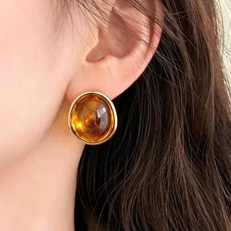 Exaggerated Gradient Retro Luxury Geometric Resin Hoop Earrings Stainless Steel Stud Earrings For Women