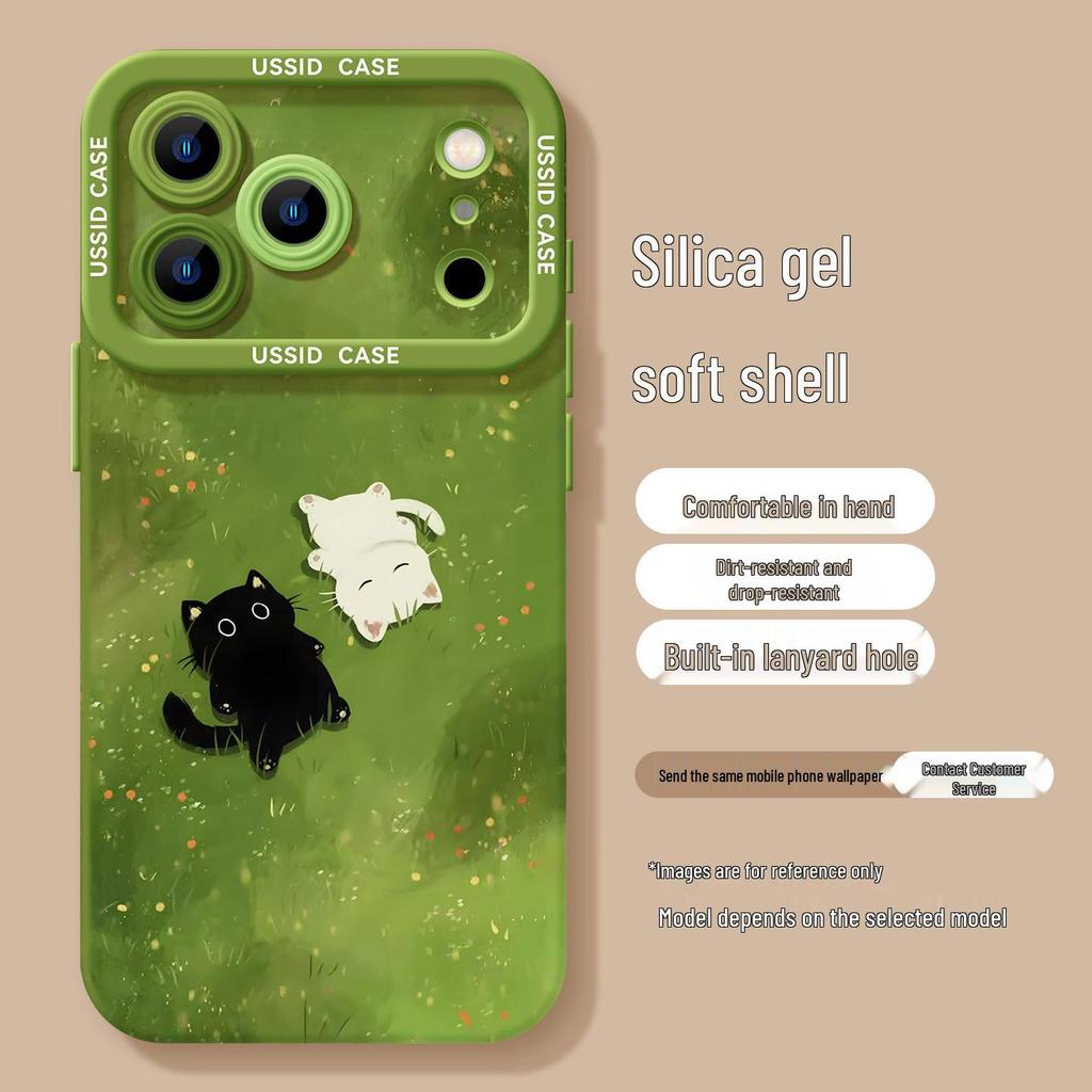 Green Silicone Spring Cat Phone Case with Lanyard, Compatible with iPhone 13, 14, 15, 16 Pro Max, and 17.