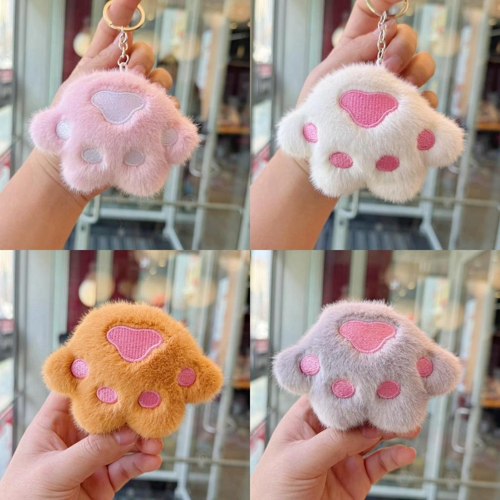 Cat Claw Keychain Plush Toy With Silver Chain For Bags And Keys