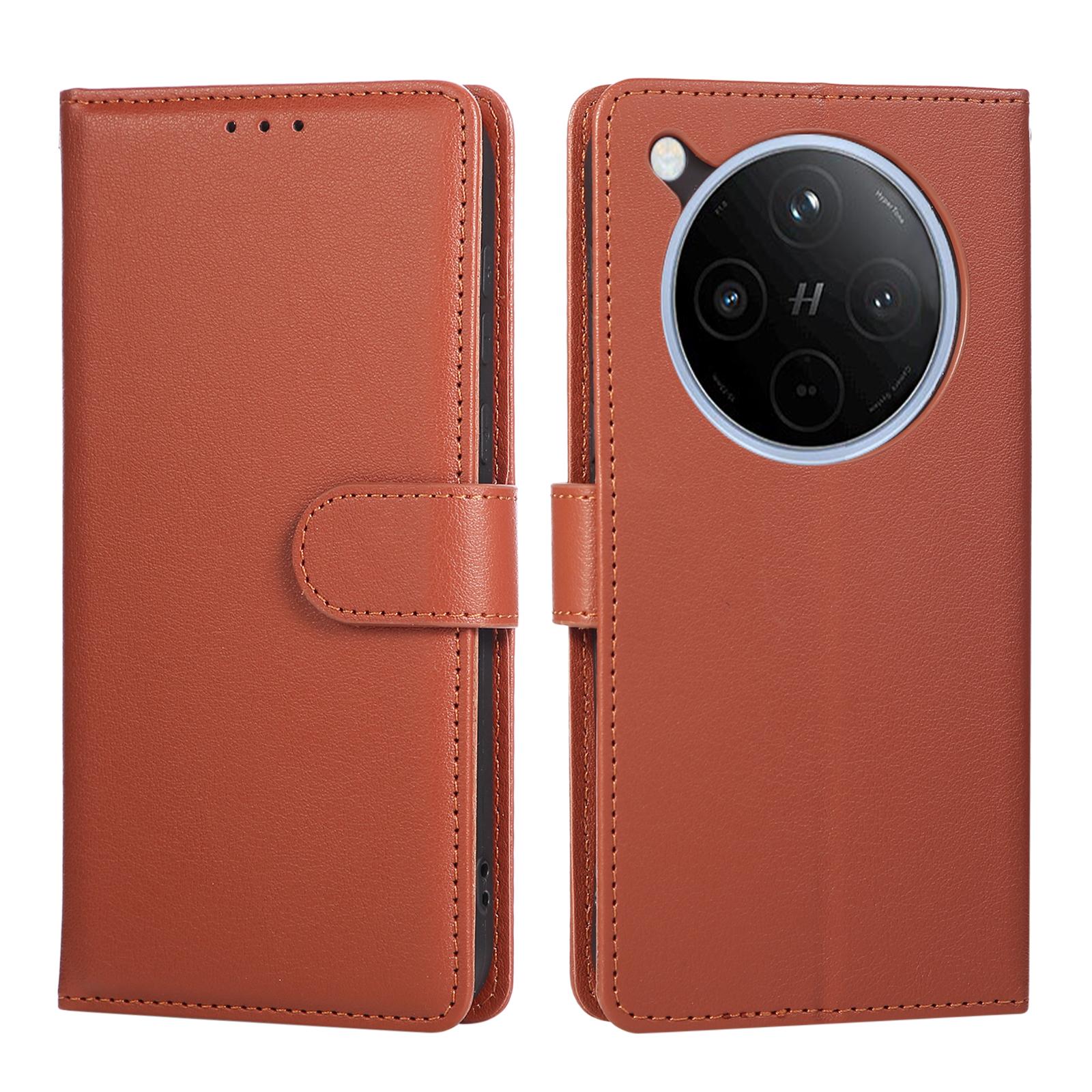 

Чехол-кошелек с подставкой и окошком из ПУ кожи для Oppo Find X8 Pro 5G с ремешком на запястье Brown