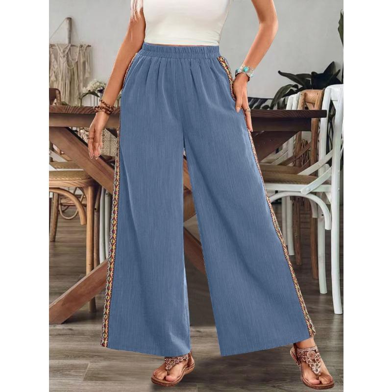 QICED Women's Fashion Casual Solid Color Print Pants & Capris