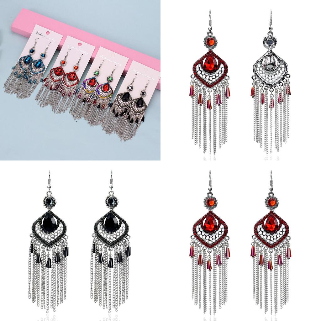 Vintage Geometric Alloy Drop Earrings With Embellished Gems For Womens Casual Wear
