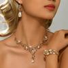 Luxury Red Crystal 3Pcs Jewelry Set Women's Gold Rhinestone Necklace Earrings Bracelet Bridal Wedding Party Accessories