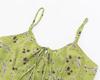 French Retro Green Floral V-Neck Cinched Waist Maxi Dress