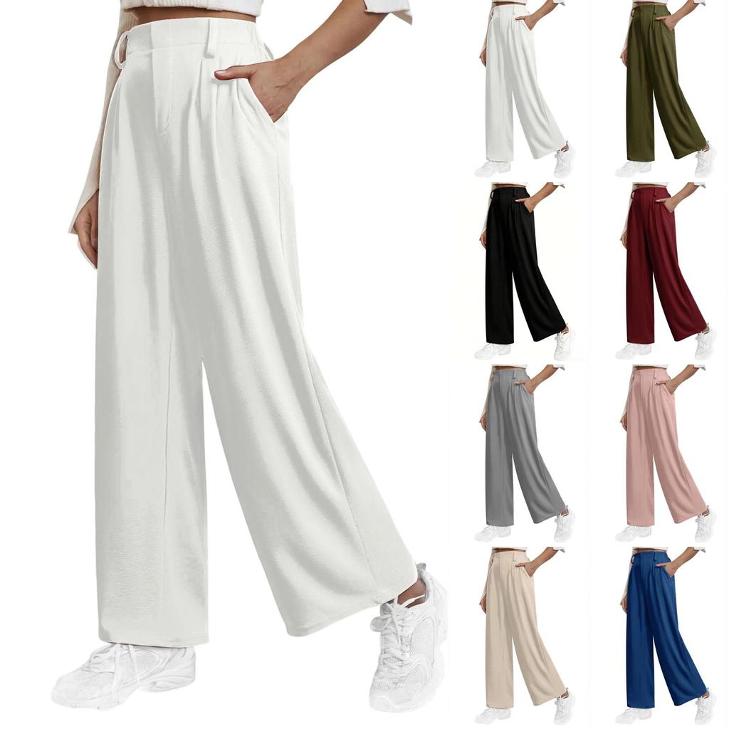 High Waist Wide Leg Pants for Women Casual Loose Fit Trousers with Side Pockets and Pleated Front Suitable for Daily Wear and Office