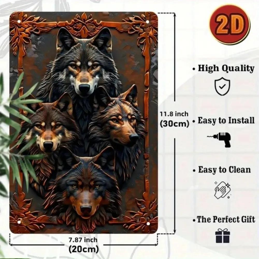 Arte de Parede de Metal Lobo Gótico Halloween Natal Placa Vintage Personalizada Presente