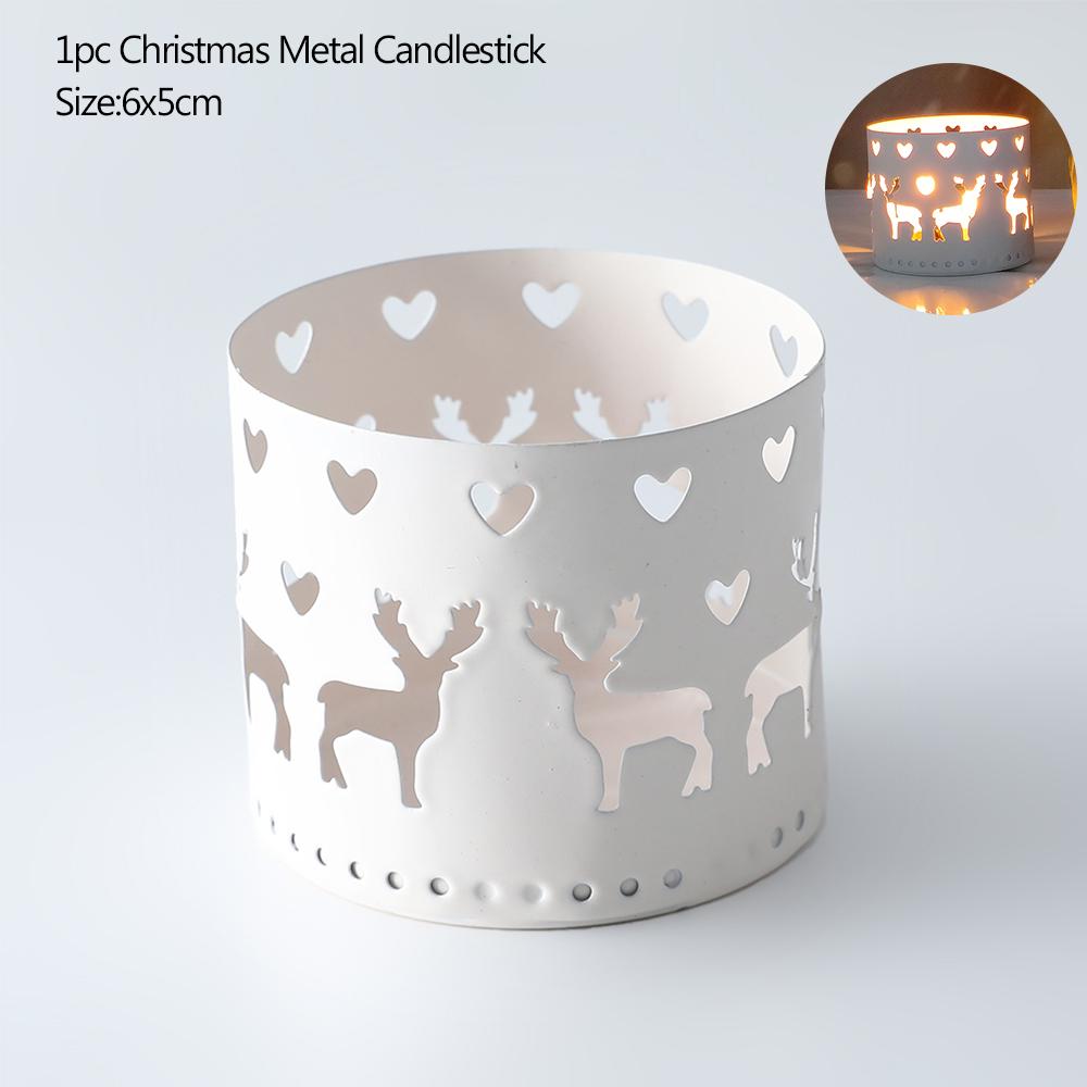 Świąteczny Żelazny Ażurowy Świecznik Śnieg Choinka Wesołych Świąt Dekoracje na Imprezę Domowe Ozdoby na Stół Noel Navidad Nowy Rok