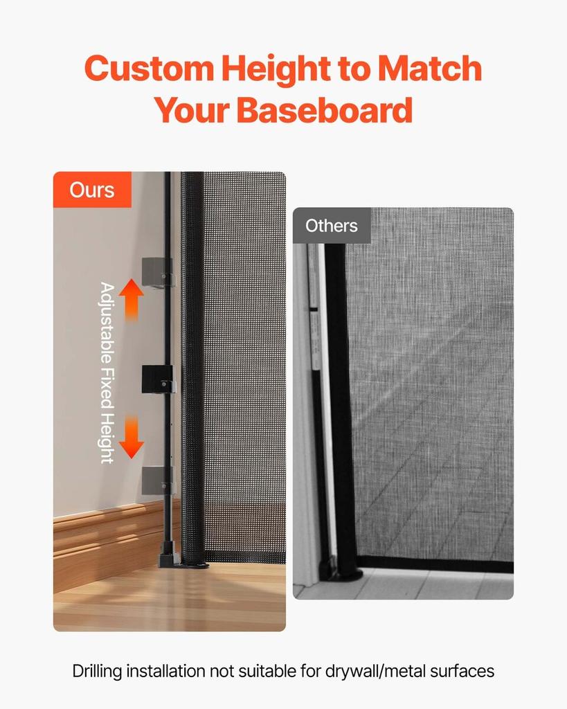 Retractable Baby Gate, Extends to 5150 mm Extra Wide, 990 mm Tall, with Reinforced Fiberglass Strips, Avoids Crawling Through, Mesh Dog Gate for