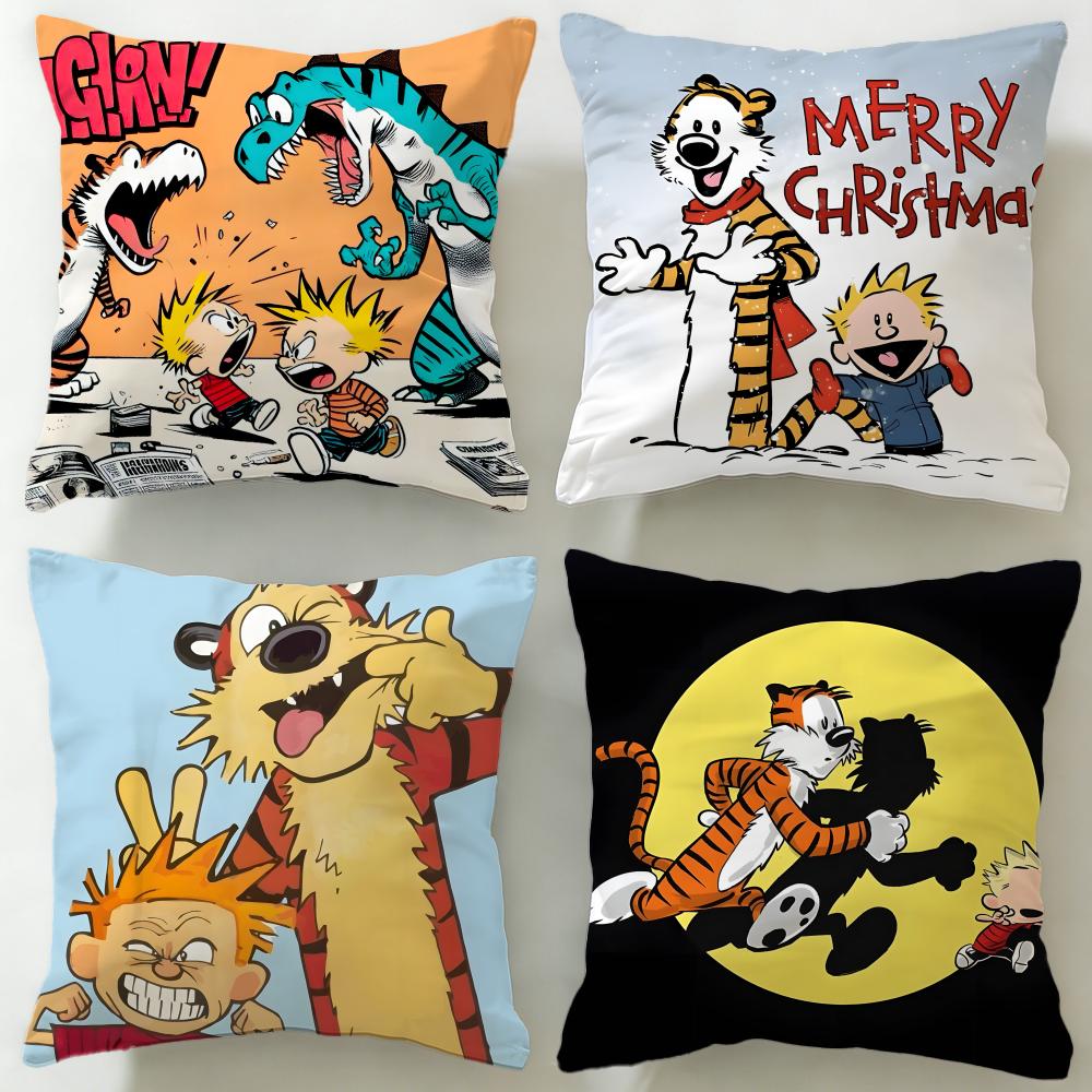 classic comic Calvin and Hobbes Cushion Cover Soft EasyWash Pillow Case Versatile for Couch Bed Travel and Office