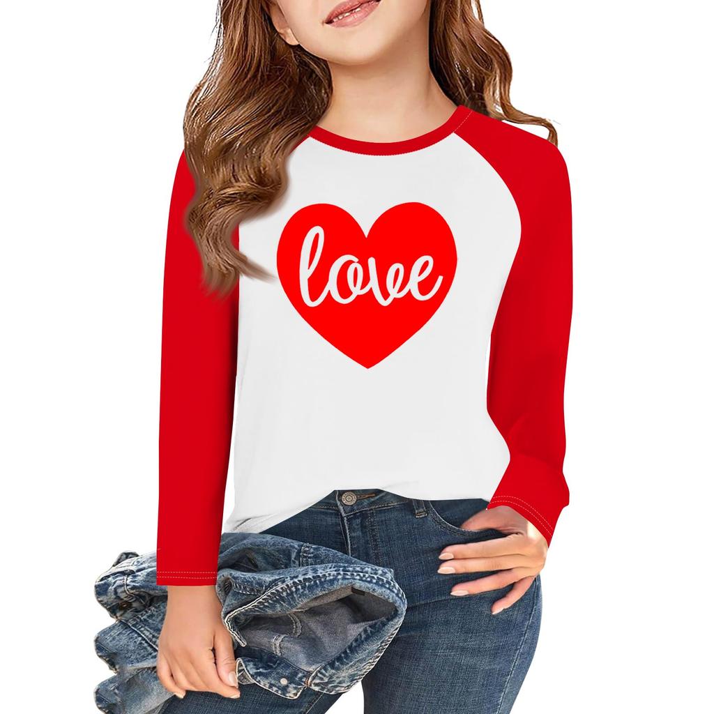 Dívčí trička s dlouhým rukávem Love na Valentýna Dětské podzimní topy Kulatý výstřih Základní trička 5-14 let