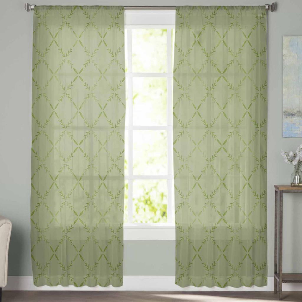 Diamond Grid Texture Sage Green Sheer Curtains for Kids Bedroom Living Room Voile Window Curtains Tulle Drapes
