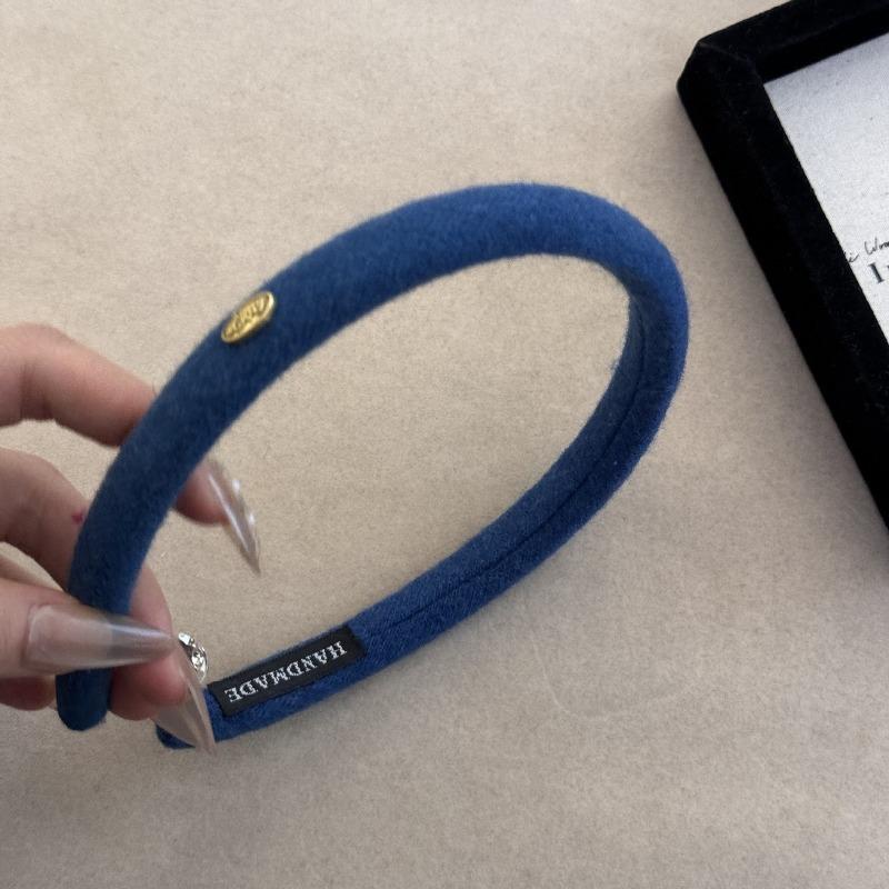 Small Gold Medal Colored Woolen Velvet Faceband - Simple Autumn/Winter Pure Color Thin Style Headband for Hair