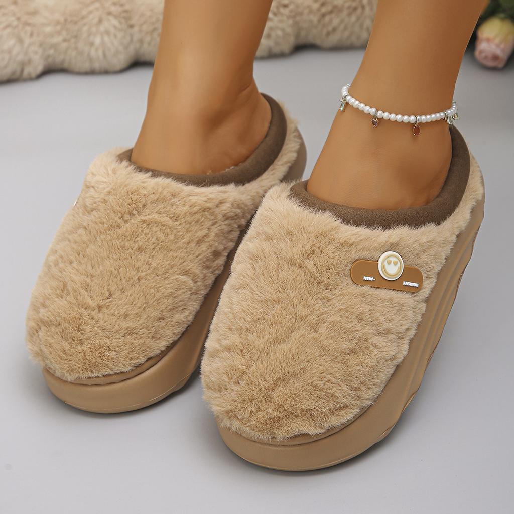 Thick Sole Plush Winter Slippers for Women Indoor House Chunky Platform Fluffy Slippers Woman Non Slip Warm Couples Cotton Shoes