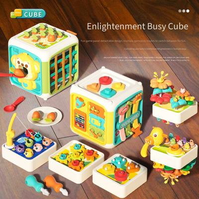 Montessori Busy Cube Toy Multifunctional 6‑sided Sensory Activity Cube Shape Sorter Educational Play Toy for Kids Early Learning