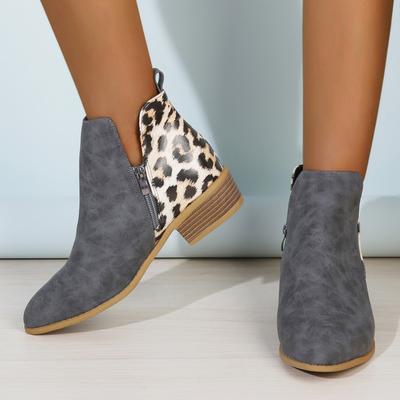Stivali alla caviglia invernali sexy da donna con stampa leopardo Autunno Donna Zip corta Stivali Chelsea Punta tonda retrò Tacco quadrato Taglia 36-43