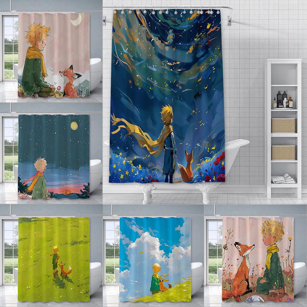 The L-Little P-Prince Cartoon Shower Curtain Waterproof Polyester Fabric Paint Colorful Bath Curtains Curtain With Hook