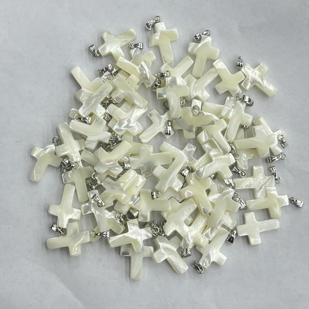 5Pcs, DIY White Shell Cross Pendant, Natural Beach Jewellery Making Kit for Christmas or Easter Gift 15×20mm