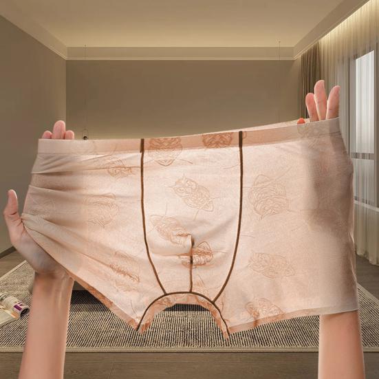 Men Boxer Underwear Low-rise Perspective Thin Shorts Panties Perspective Embroidery Lace Owl Pattern U-convex Underwear