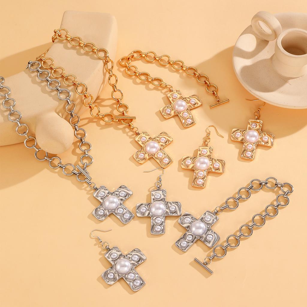 Jewelry Gifts Party Jewelry Accessories Cross Pendant Necklace Bracelet Earrings 1 set Exaggerated Big for Women Punk Y2K Jewelry Set Accessories