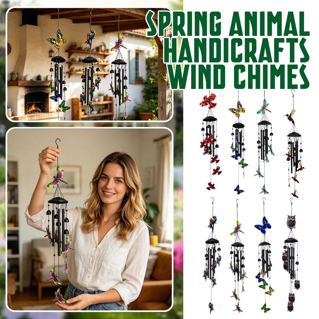 Metal Wind Chime Hanging Decoration with Painted Hummingbird Figurines Outdoor Indoor Garden Patio Porch Accessory