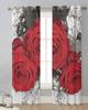Red Rose Flower Vintage Sheer Curtains for Living Room Decoration Window Curtains for Kitchen Tulle Voile Organza Curtains