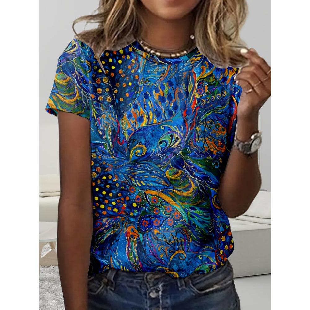 Summer Simple Round Neck Regular Fit Flower Women's T-shirt Casual Short Sleeve Top Harajuku T-shirt Fashion
