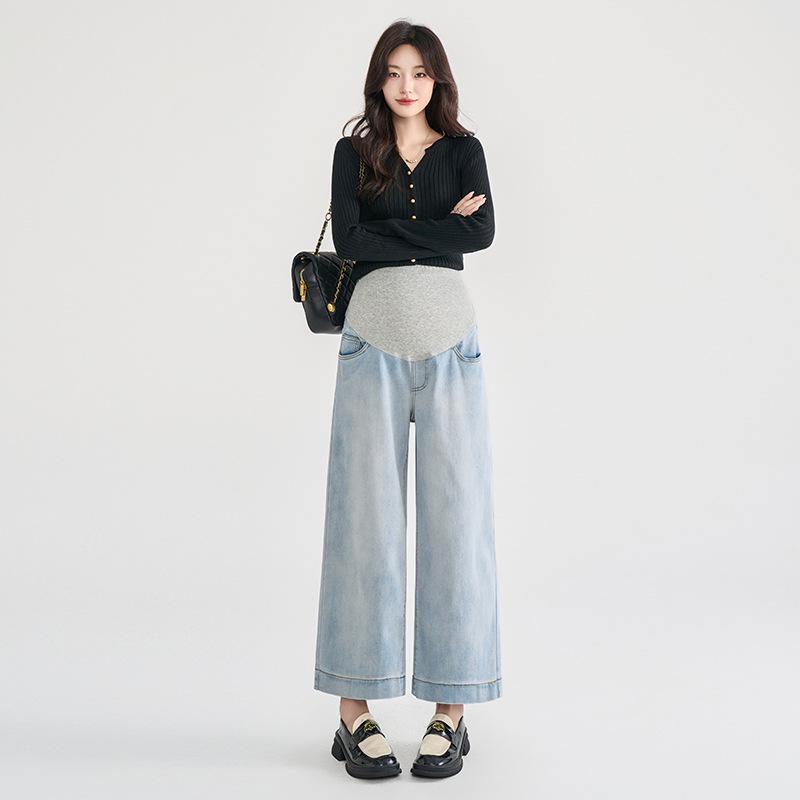 2026 Maternity Wide-Leg Jeans: Fashionable Cropped Pants for Spring & Autumn L