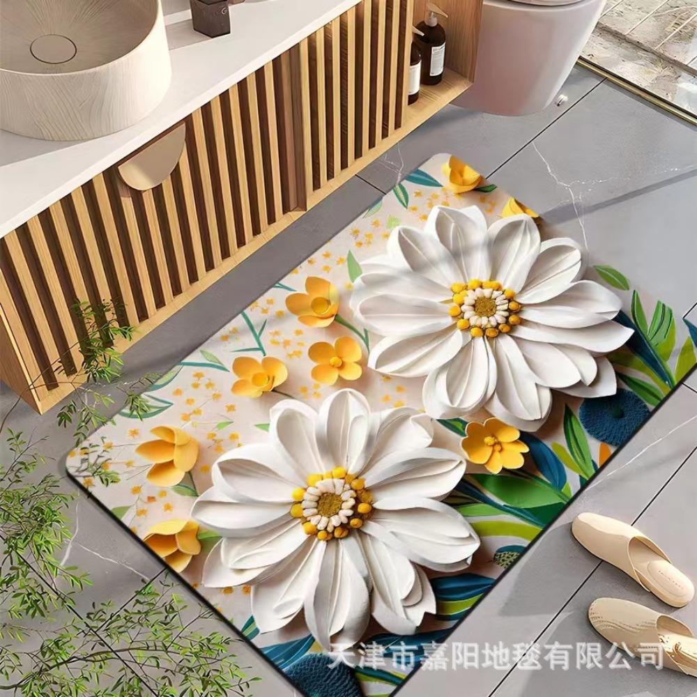 2pcs Oil Painting Diatom Mud Floor Mat Bathroom Absorbent Mat Kitchen Floor Mat Decoration Non-slip Carpet