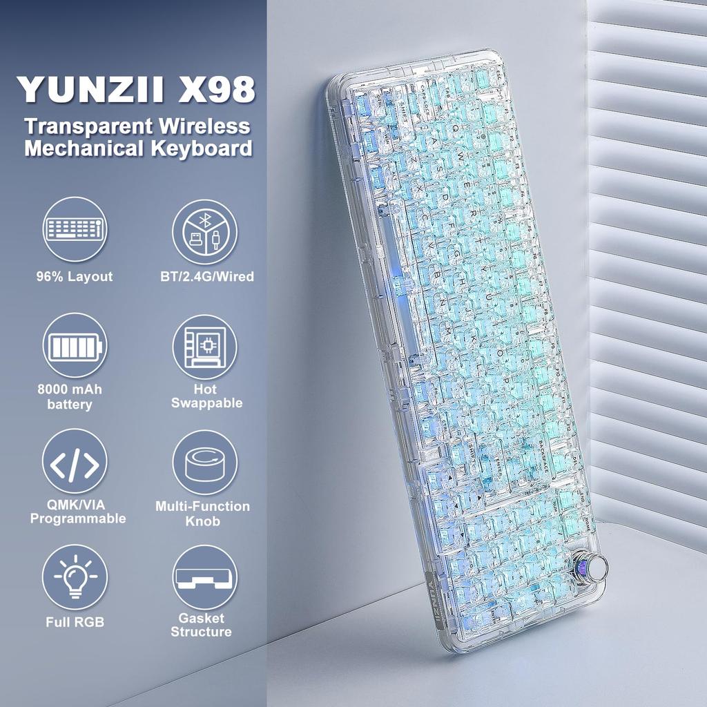 YUNZII X98 Compatible Wireless Mechanical Gaming Keyboard with Transparent Connectivity Lubricated Gasketed RGB Technical Standards Compliance