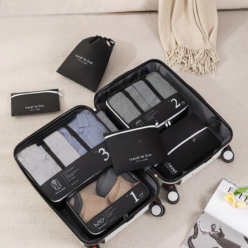 7pc Travel Organizer Set, Polyester Packing Cubes With Clothing, Underwear & Cosmetic Bags, Efficient Luggage Sorting Pouches, V