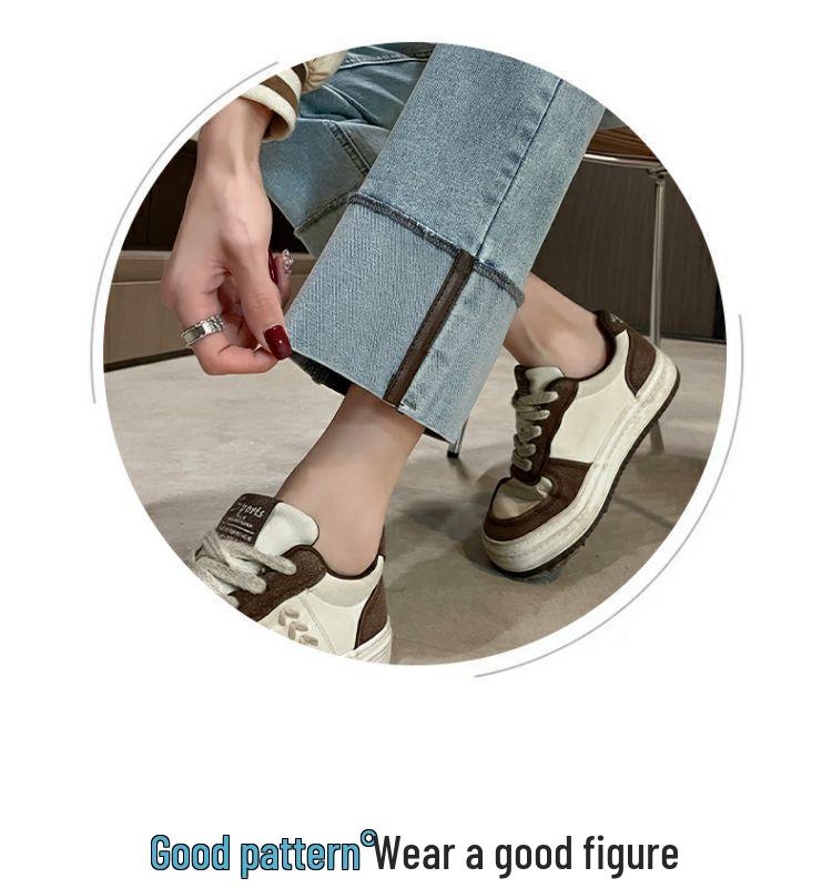 Light Blue Slim Fit Rolled Hem Cigarette Jeans for Women - Petite French Style, Spring/Autumn 2025 Edition.