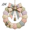 Fabric Scrap Garland Project DIY Patchwork Crafting Kit, Retro Floral Set with Bells Supplies And Simulated Flowers, Pastoral Style Wall Hanging