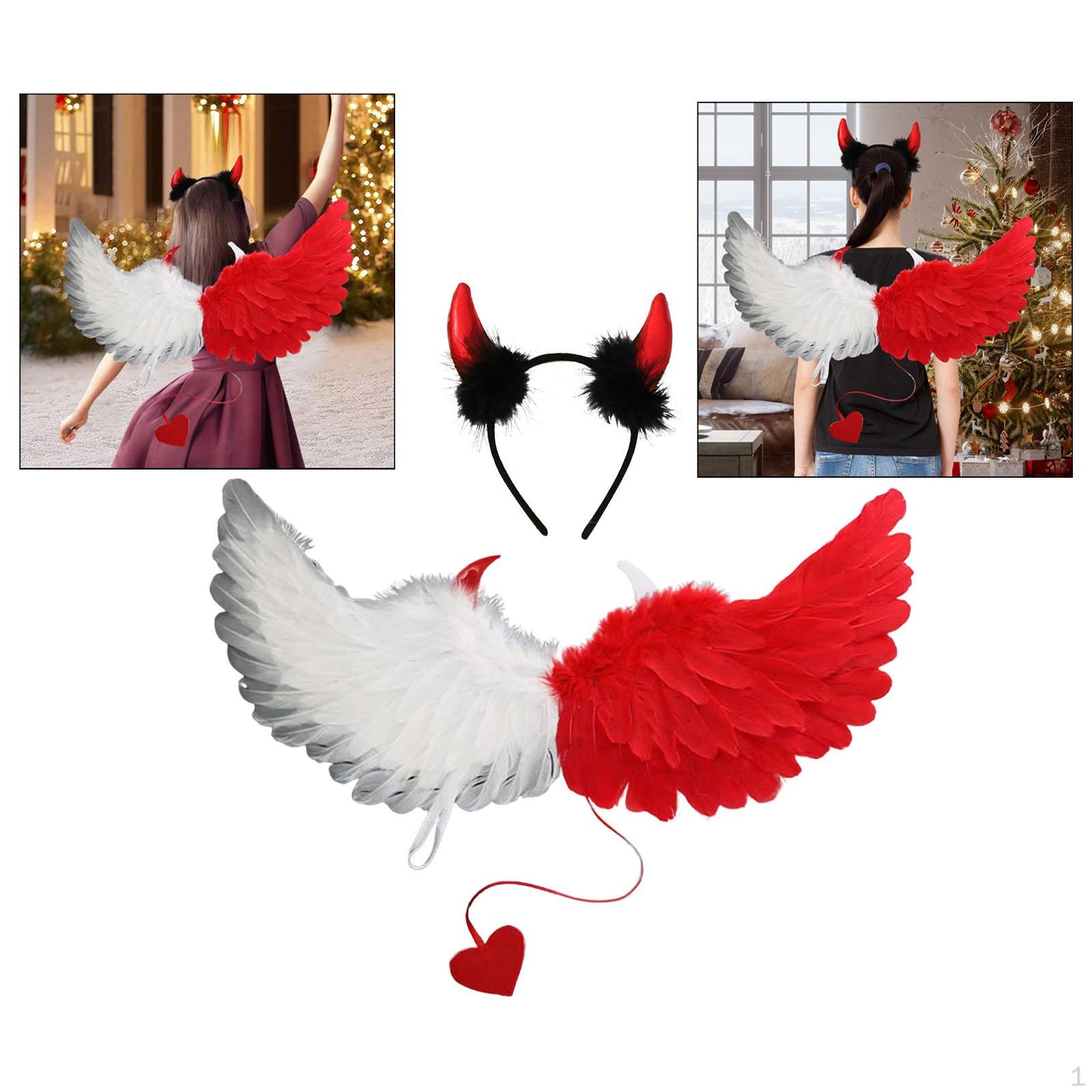 

Костюм Дьявола на Хэллоуин, комплект с крыльями ангела для мужчин и женщин с рогами для маскарада