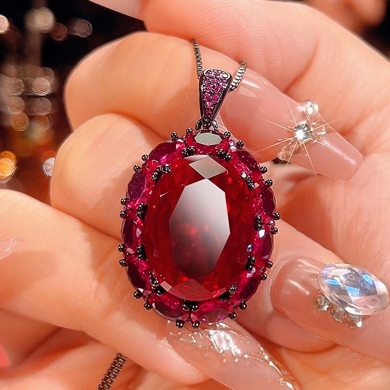 Jewelry Simulation Red Corundum Blue Spinel Light Luxury Jewelry Set Main Stone 15 * 20