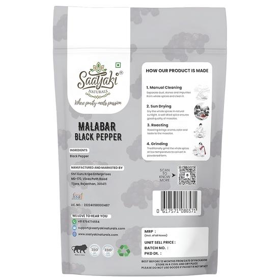 Saatyaki Naturals Orangic Black Pepper -800gm | Sabut Kali Mirch, Malabar Peppercorn, Kali Mirch, Black Peppercorns| Non-GMO, Gluten Free