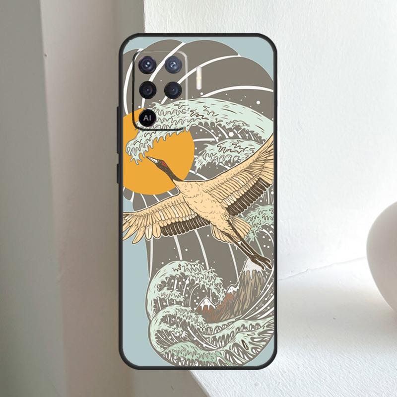Art Crane Waves For OPPO A74 A54 A94 A17 A57 A15 A16 A76 A96 A18 A38 A58 A78 A98 A40 A60 A80 A5 A6 Pro Case