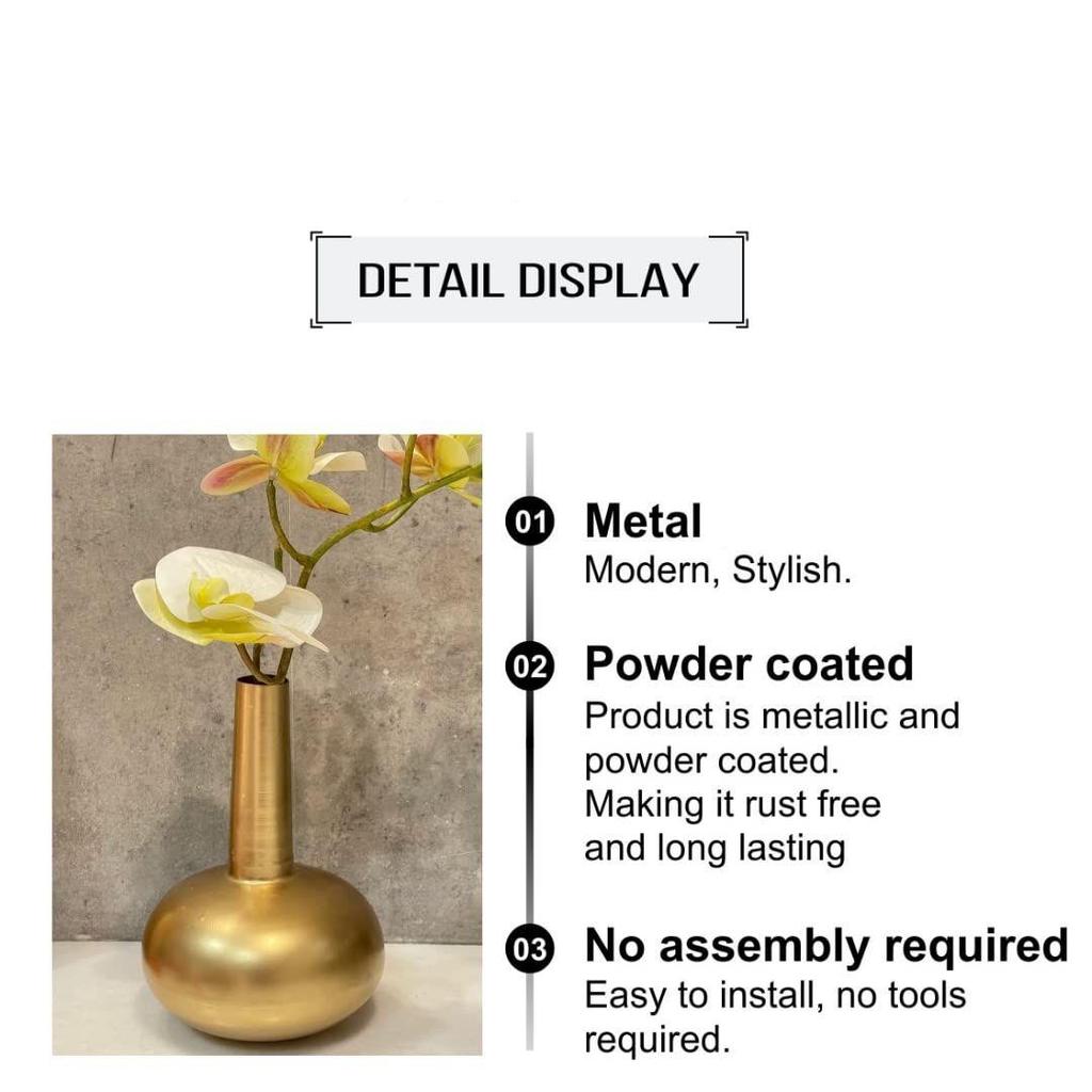Metall-Blumenvase für Heimdekoration | Wohnzimmer Vintage-Dekor Antik (17 x 17 x 21 cm) (Glänzendes Gold)