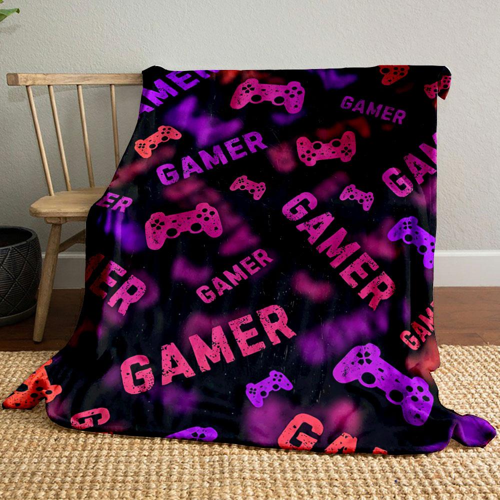 Colorful Game Controllers and "GAMER" Text Scattered On a Black Background. for All Seasons Blanket Lunch Break Throw Gift