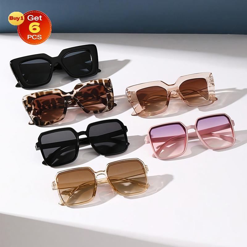 6PCS Cat Eye Square Frame Fashion Y2K Women Sunglasses For Daily Travel Outdoor Clothing Accessories.