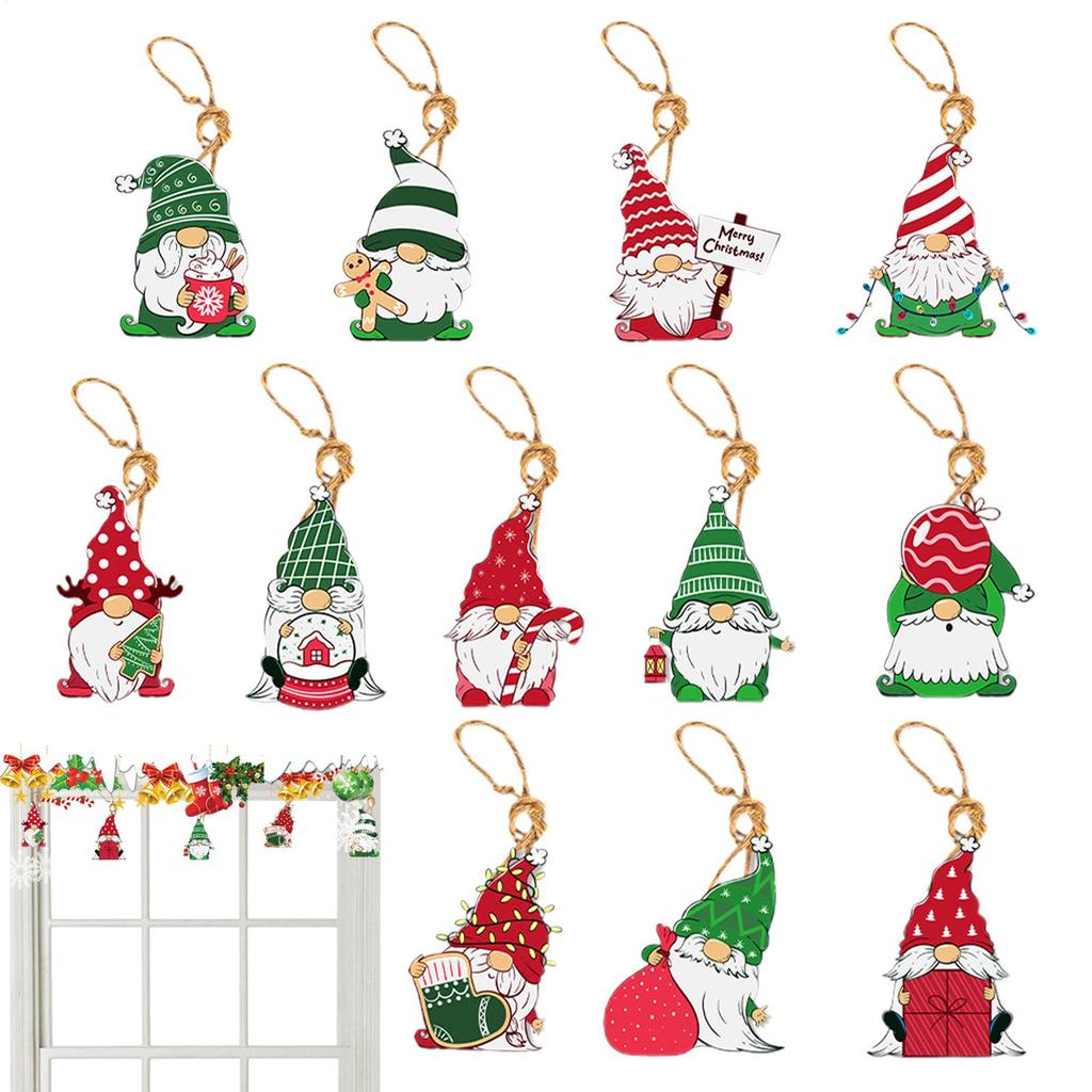 Christmas Tree Decorations Wooden Decorative Hangable 12 Pieces Decorative Christmas Pendant Santa Claus Decor For Indoor Home