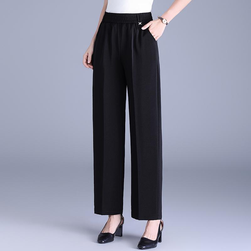 Women's Plus Size High Waist Cropped Wide Leg Pants – Elastic Waist Stretchy Polyester Trousers (Sizes XL-6XL)