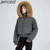 BITCED High-Waisted Oversized Fur-Trimmed Hooded Cropped Cotton Jacket for Women Autumn/Winter Down-Filled Cotton Jacket Slim-Fit Jacket Outerwear