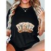 Oversized Black Boho Tee: Playing Cards Cactus Dice Print "All Good Things Are Wild And Free"