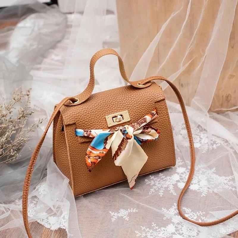 Women Ribbon Bow Decor Hasp Mini Flap Hangbag Ladies Fashion Leather Wallet Shoulder Messenger Crossbody Bag Totes