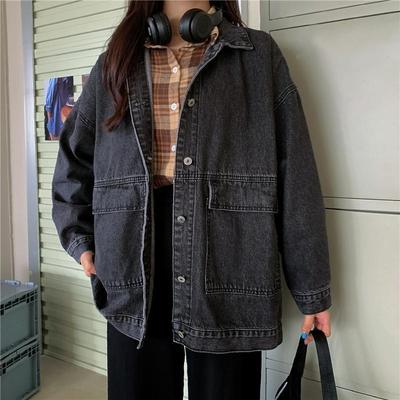Dames Lente en Herfst Korte Sectie Losse Denim Jas Lange Mouwen Casual Knoop Tops